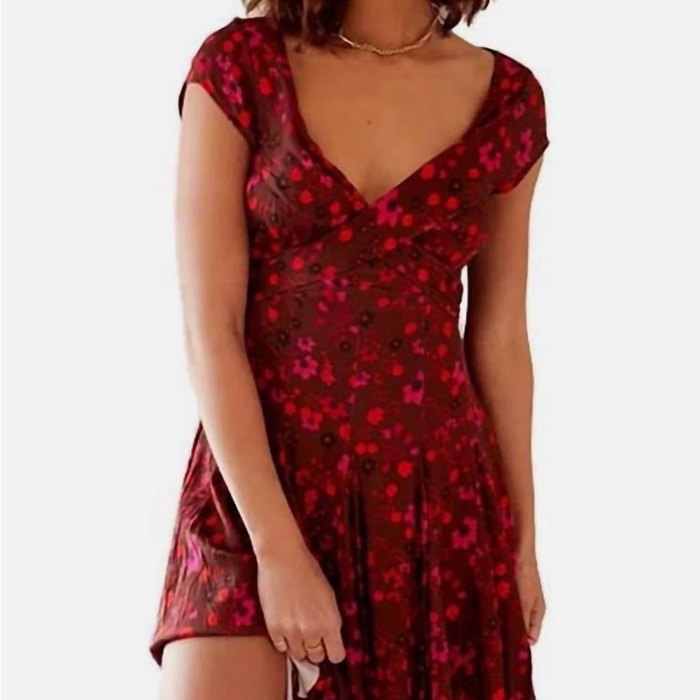 NWT Free People Floral Mini Dress with Open Back and Wrap - Size Large